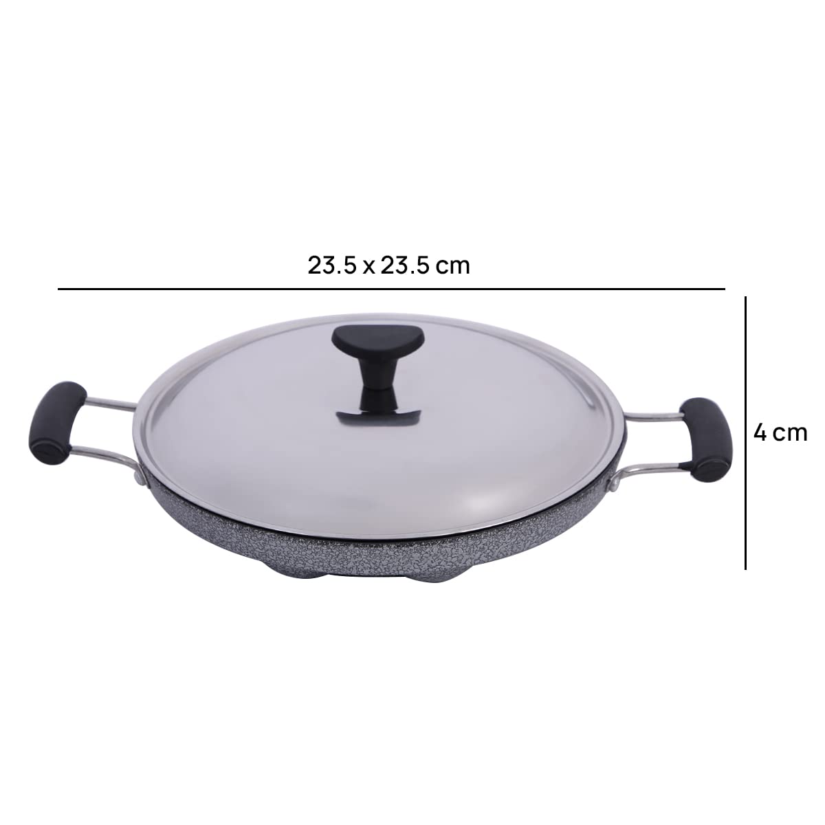 Nonstick Appampatra with Double Handles, 12-Cavity, Stainless Steel Lid, and Hammertone Finish