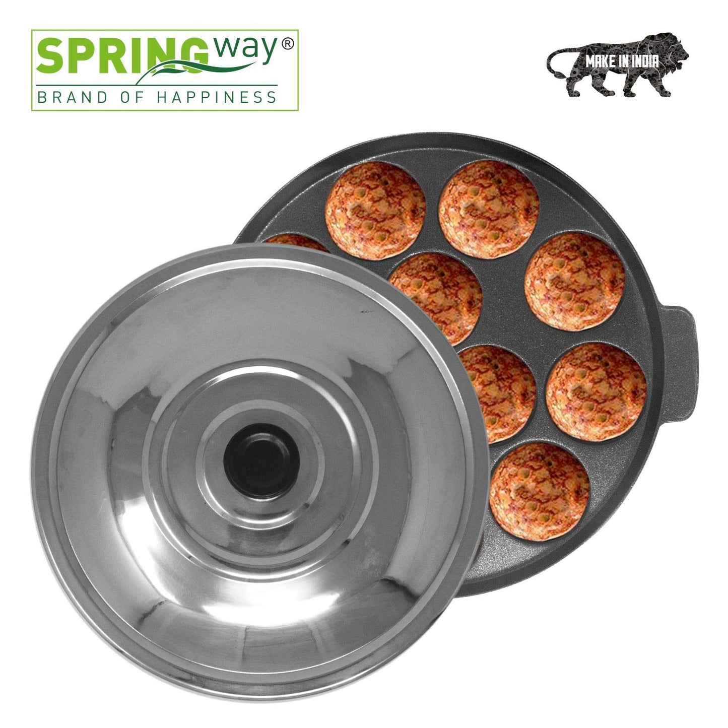 3-Layer Non-Stick Appapatram Grill with 12 Cavities & Stainless Steel lid, Black Finish