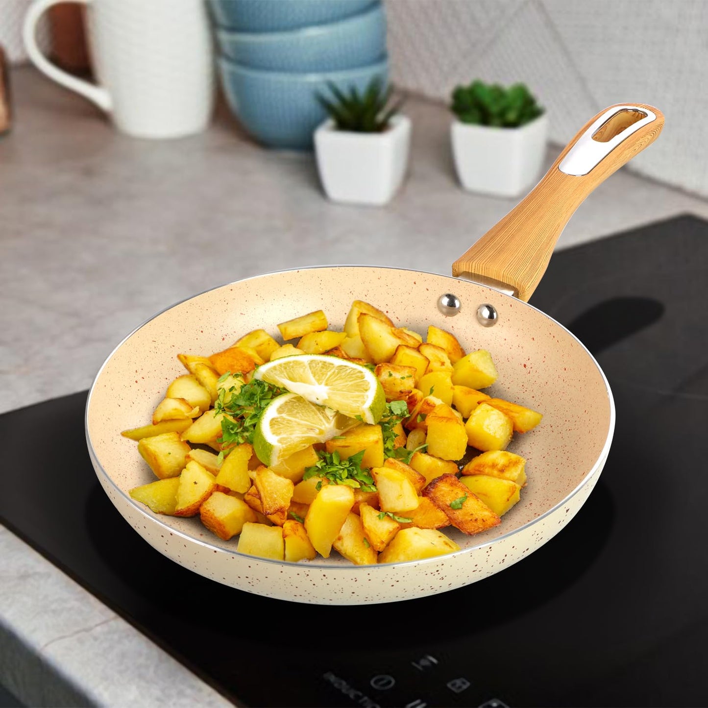 Chef's Choice Edition Non-Stick Fry Pan with Granite Finish (24cm) | Durable & Scratch-Resistant – ( BEIGE )