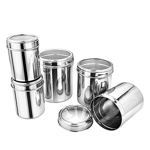 Stainless Steel Ubha Storage Containers Set of 5 (3000ml, 2200ml,1700ml, 1300ml, 1000ml) – ( SILVER )