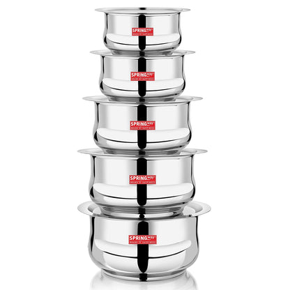 Stainless Steel 5 Pcs Belly Shape Tope Set with Lids (1 LTR to 2.7 LTR)