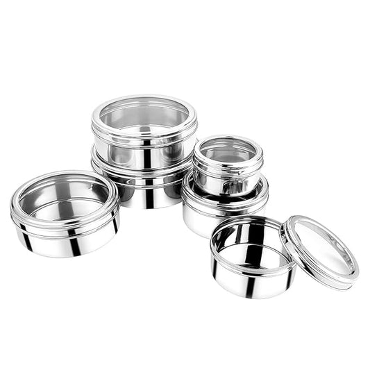 Stainless Steel Round Shape Puri Dabba/Storage Containers - Set of 6