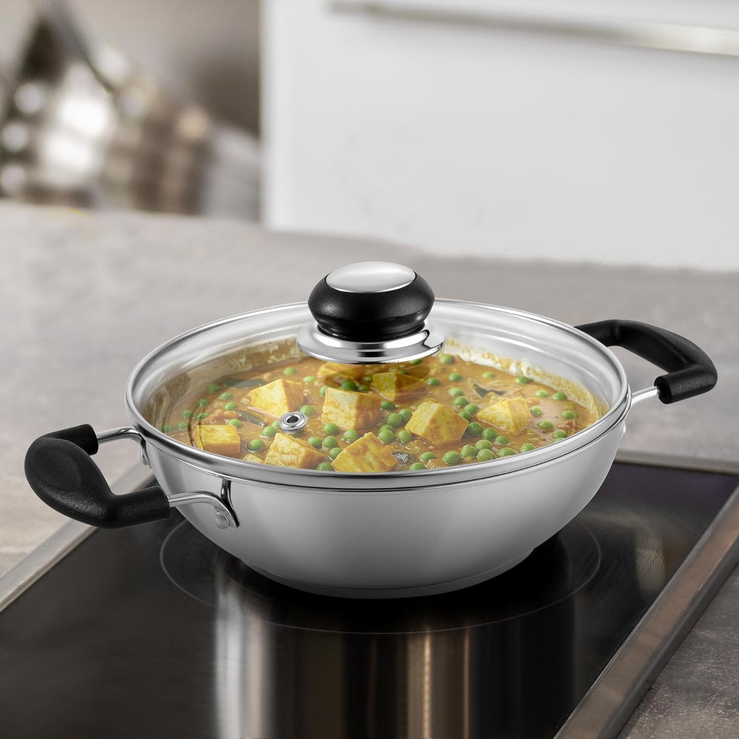 Springway Steeli Stainless Steel Kadai with Glass Lid | 1.5L | 20 cm