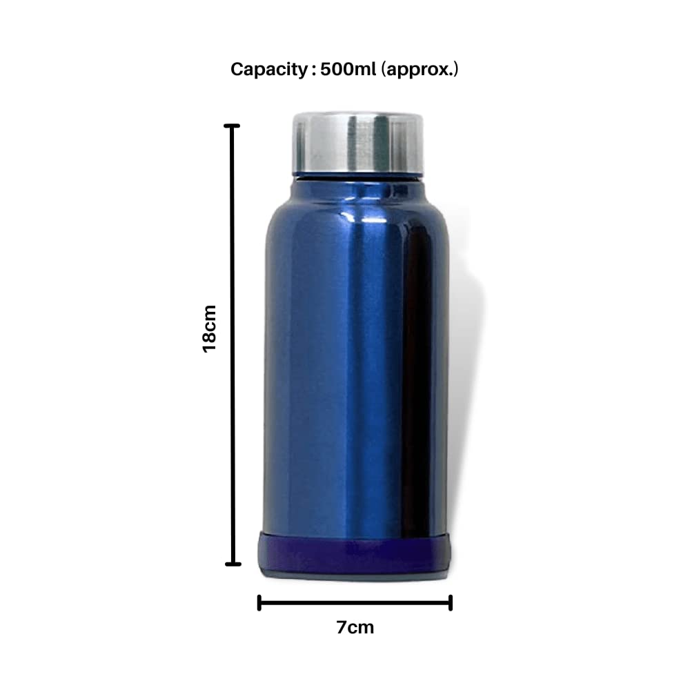 Eco Neer Style Stainless Steel Water Bottle, 500ml - Sleek & Stylish Design, Leakproof, BPA-Free, and Lightweight (Blue)