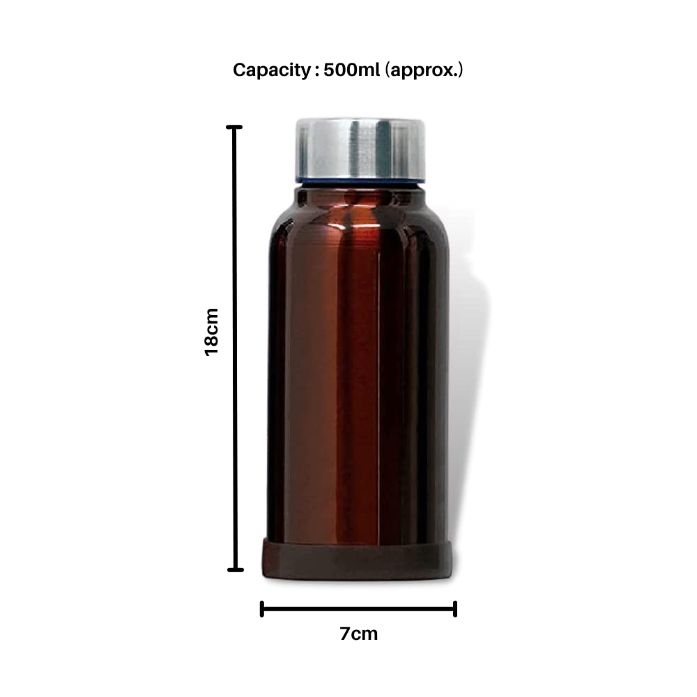 Eco Neer Style Stainless Steel Water Bottle, 500ml - Sleek & Stylish Design, Leakproof, BPA-Free, and Lightweight (Brown)