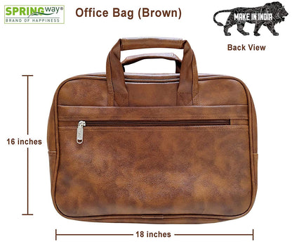 15.6 Inch Office Slim Leather Bag | Sleek & Professional Design | Premium Quality | Lightweight & Spacious (Brown)