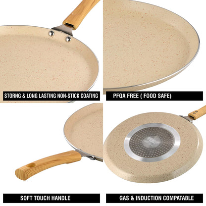 Chefs Choice Edition Non-Stick Dosa Tawa Granite Finish (28cm) -Superior Heat Distribution - ( BEIGE )