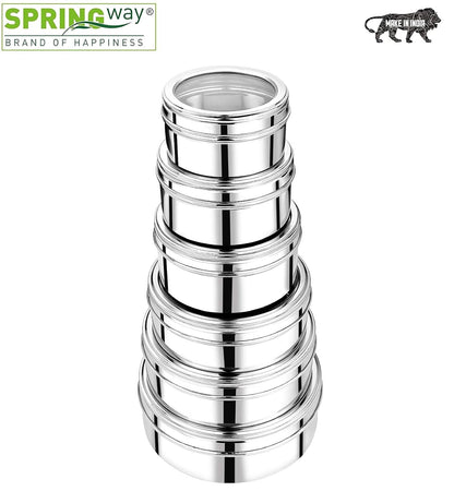 Stainless Steel Round Shape Puri Dabba/Storage Containers - Set of 6