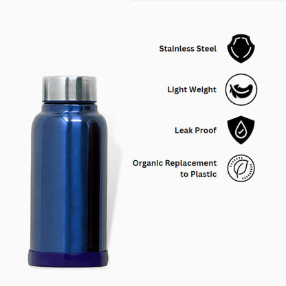 Eco Neer Style Stainless Steel Water Bottle, 500ml - Sleek & Stylish Design, Leakproof, BPA-Free, and Lightweight (Blue)