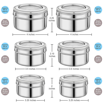 Modish Stainless Steel see through lid storage Dabba/Containers Set of 6