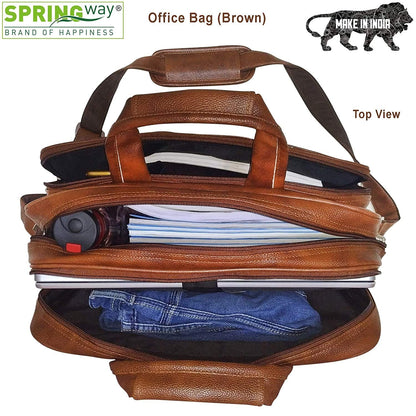 15.6 Inch Office Slim Leather Bag | Sleek & Professional Design | Premium Quality | Lightweight & Spacious (Brown)