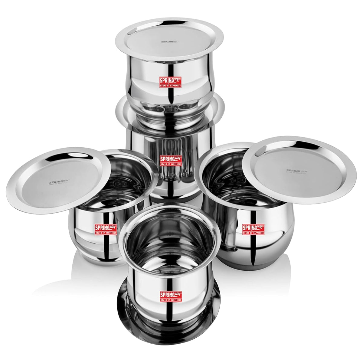 Stainless Steel 5 Pcs Belly Shape Tope Set with Lids (1 LTR to 2.7 LTR)