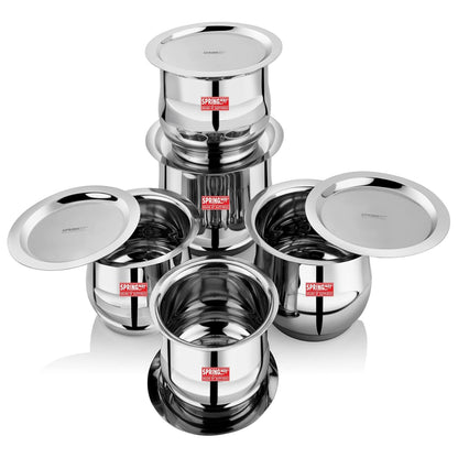 Stainless Steel 5 Pcs Belly Shape Tope Set with Lids (1 LTR to 2.7 LTR)