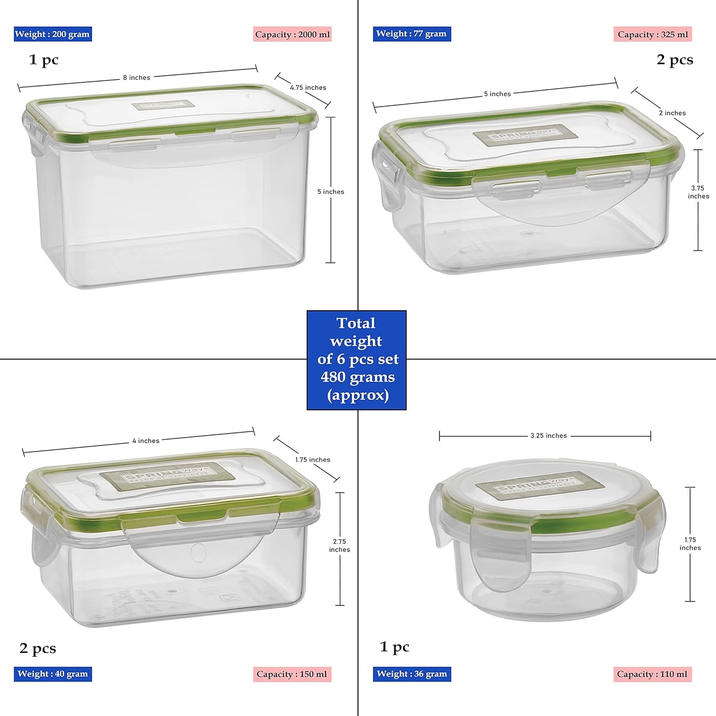 Fresh Lock BPA-Free Microwave-Safe Food Storage Containers (6-Piece Set) with Airtight, Leakproof Locking Lids