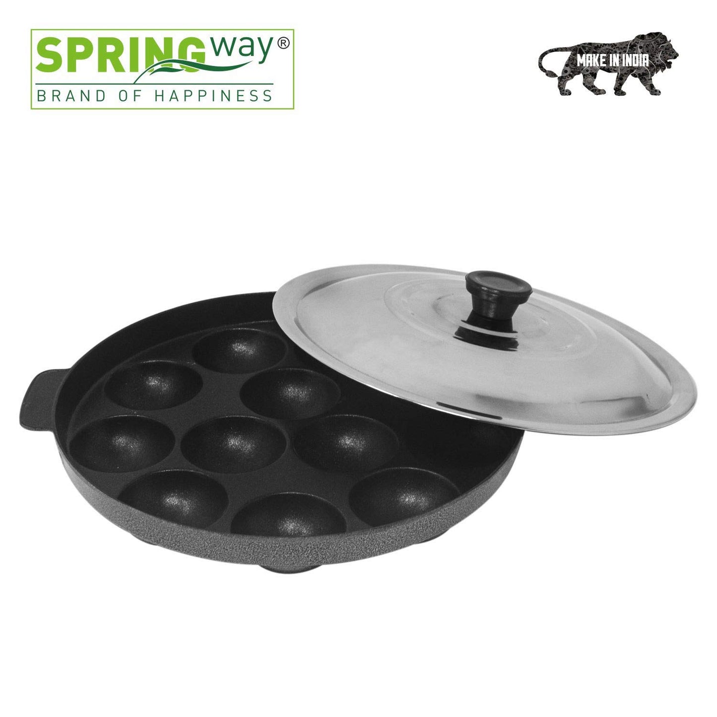 3-Layer Non-Stick Appapatram Grill with 12 Cavities & Stainless Steel lid, Black Finish