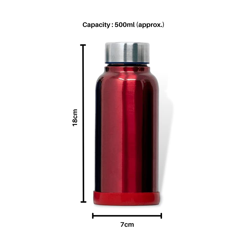 Eco Neer Style Stainless Steel Water Bottle, 500ml - Sleek & Stylish Design, Leakproof, BPA-Free, and Lightweight (Red)