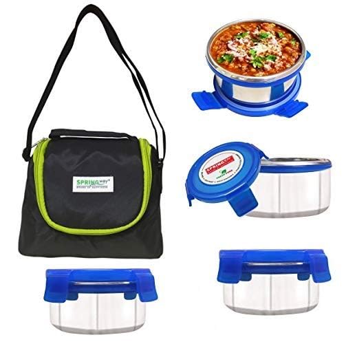 Stainless Steel Lunch Box Set with Bag, 300ml, 11cm Diameter, 4-Pieces (Black)