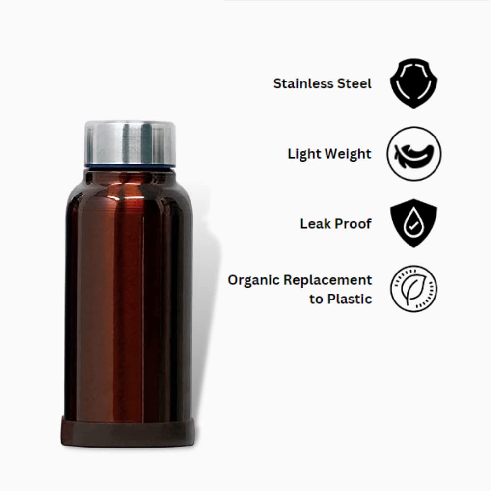 Eco Neer Style Stainless Steel Water Bottle, 500ml - Sleek & Stylish Design, Leakproof, BPA-Free, and Lightweight (Brown)