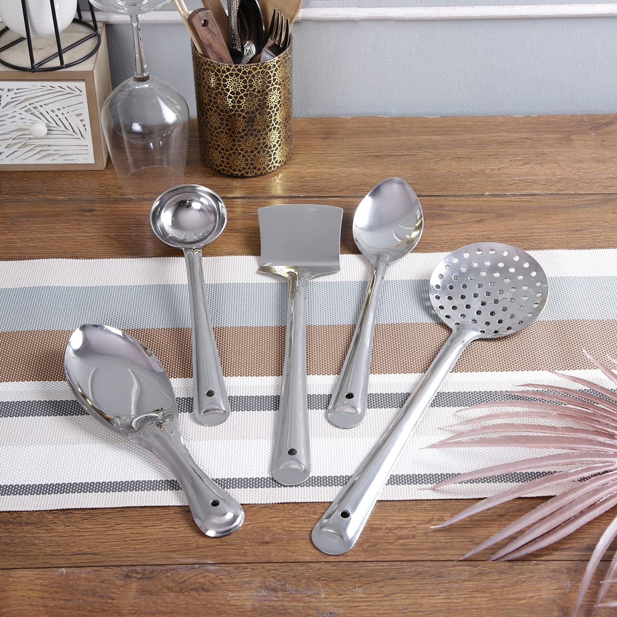 Unique Stainless Steel Cooking & Serving Spoon Set (Set of 5)