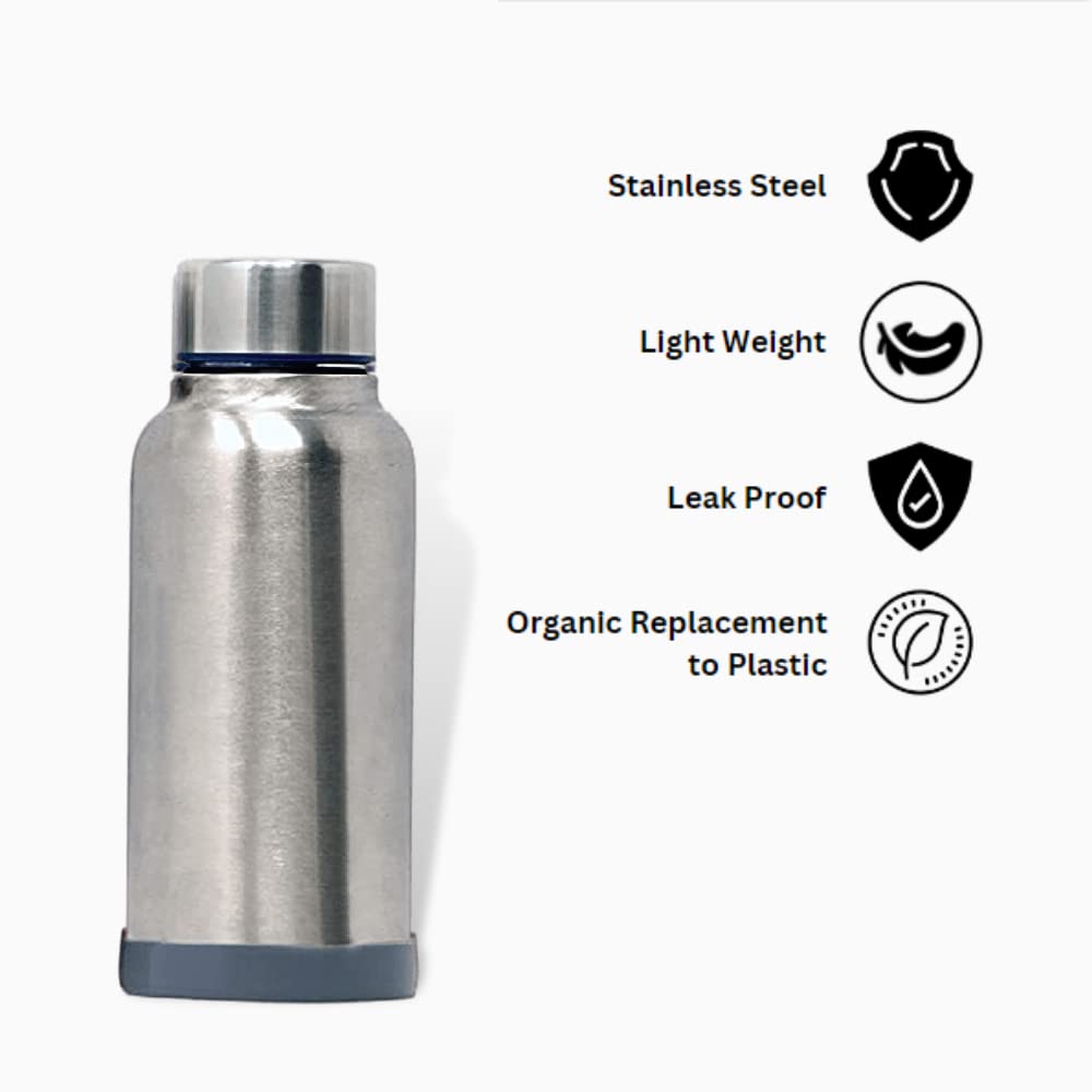 Eco Neer Style Stainless Steel Water Bottle, 500ml - Sleek & Stylish Design, Leakproof, BPA-Free, and Lightweight (Silver)