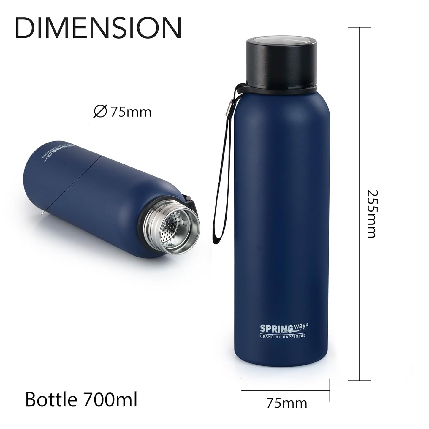 Hydro Hike Stainless Steel Vacuum Insulated Thermos Bottle, 700ml - Durable, Leakproof (Royal Blue)