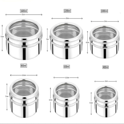 Stainless Steel Round Shape Puri Dabba/Storage Containers - Set of 6