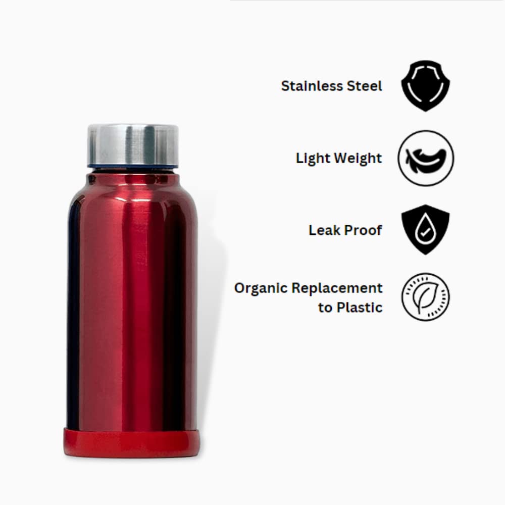 Eco Neer Style Stainless Steel Water Bottle, 500ml - Sleek & Stylish Design, Leakproof, BPA-Free, and Lightweight (Red)