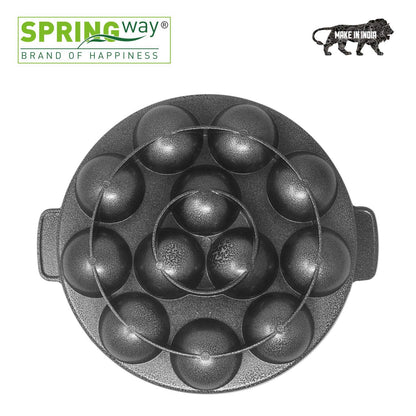 3-Layer Non-Stick Appapatram Grill with 12 Cavities & Stainless Steel lid, Black Finish