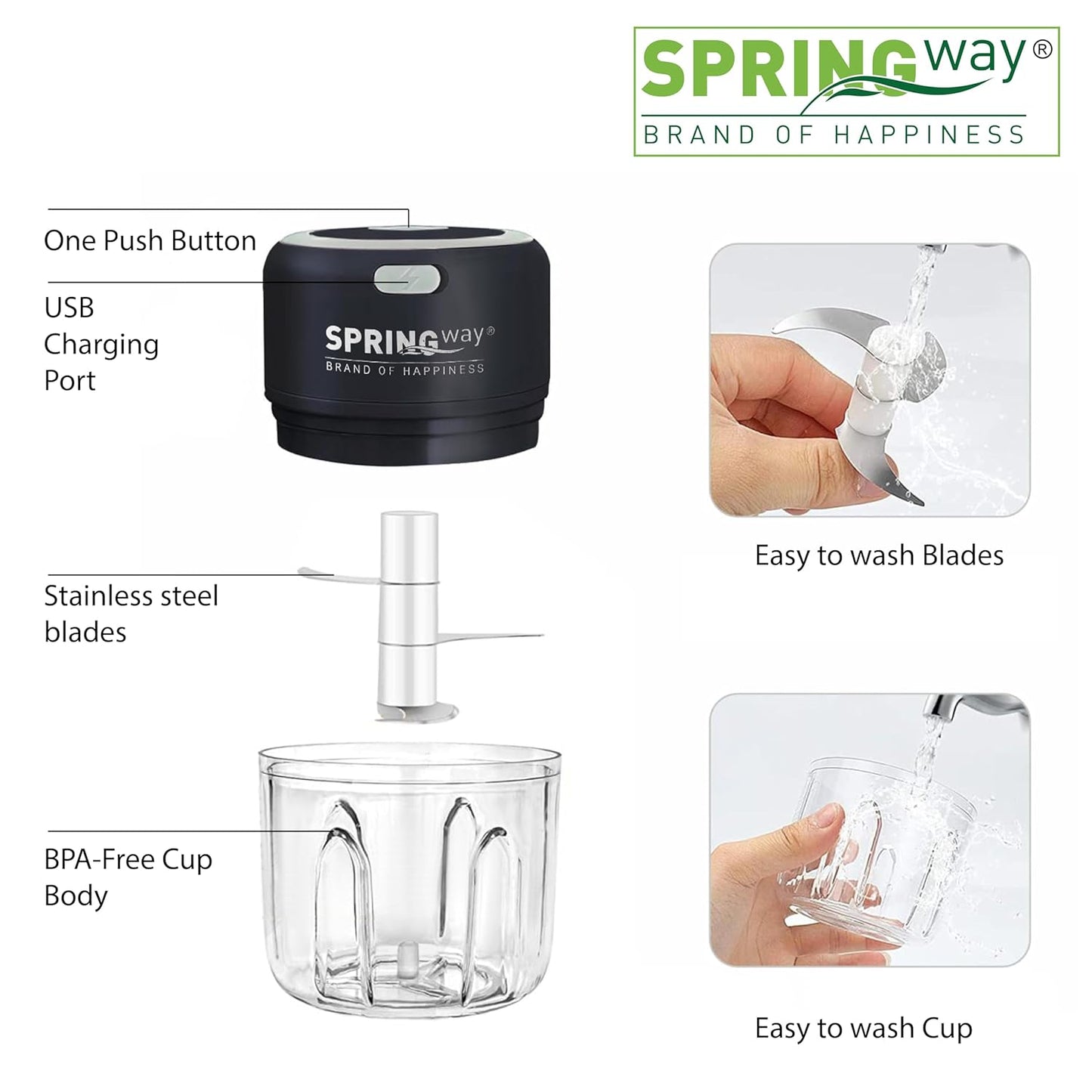 Rechargeable Wireless Electric Chopper 250ML – ( Black )