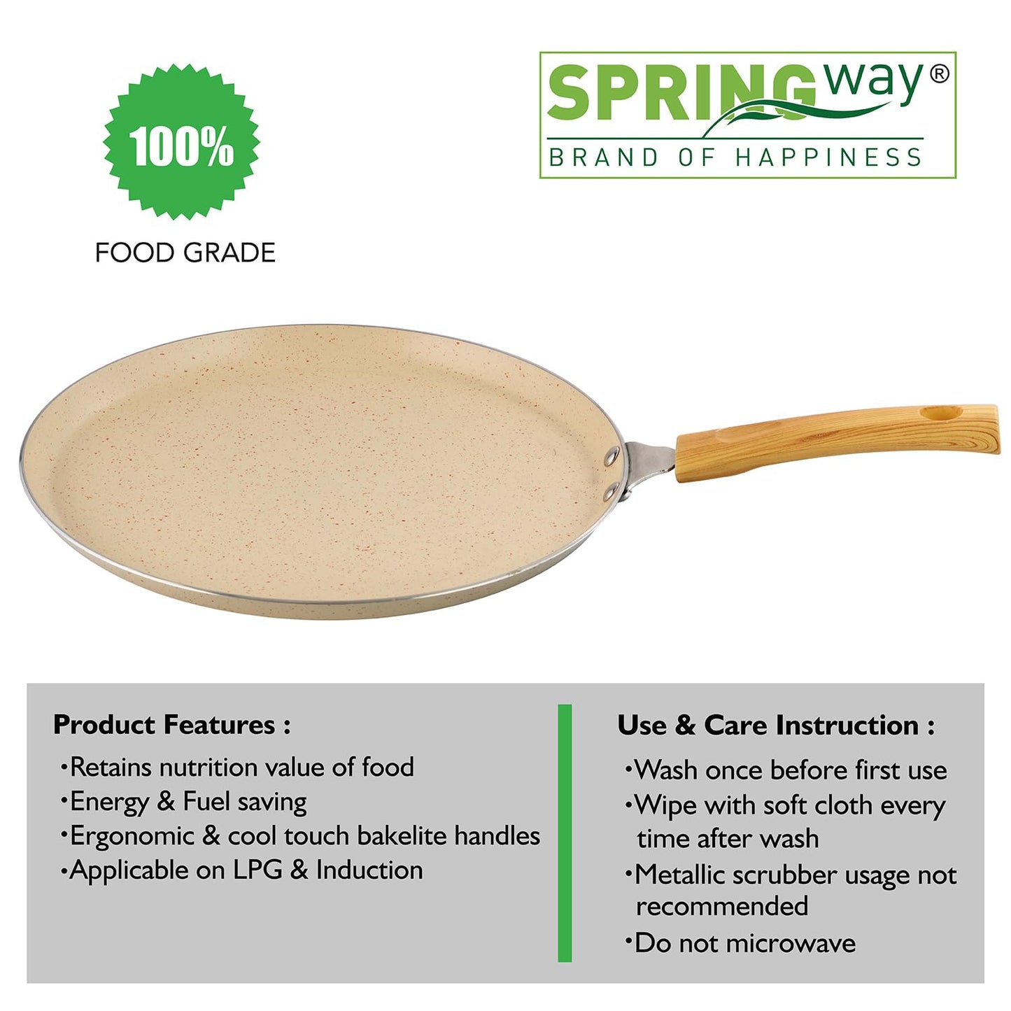 Chefs Choice Edition Non-Stick Dosa Tawa Granite Finish (28cm) -Superior Heat Distribution - ( BEIGE )