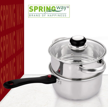 Martensite Triply Bottom Stainless Steel Multi-Purpose Steamer/Sauce Pan, 18CM (2 in 1) | Vegetable, Momos & Modak Steamer, Tea & Milk Pan
