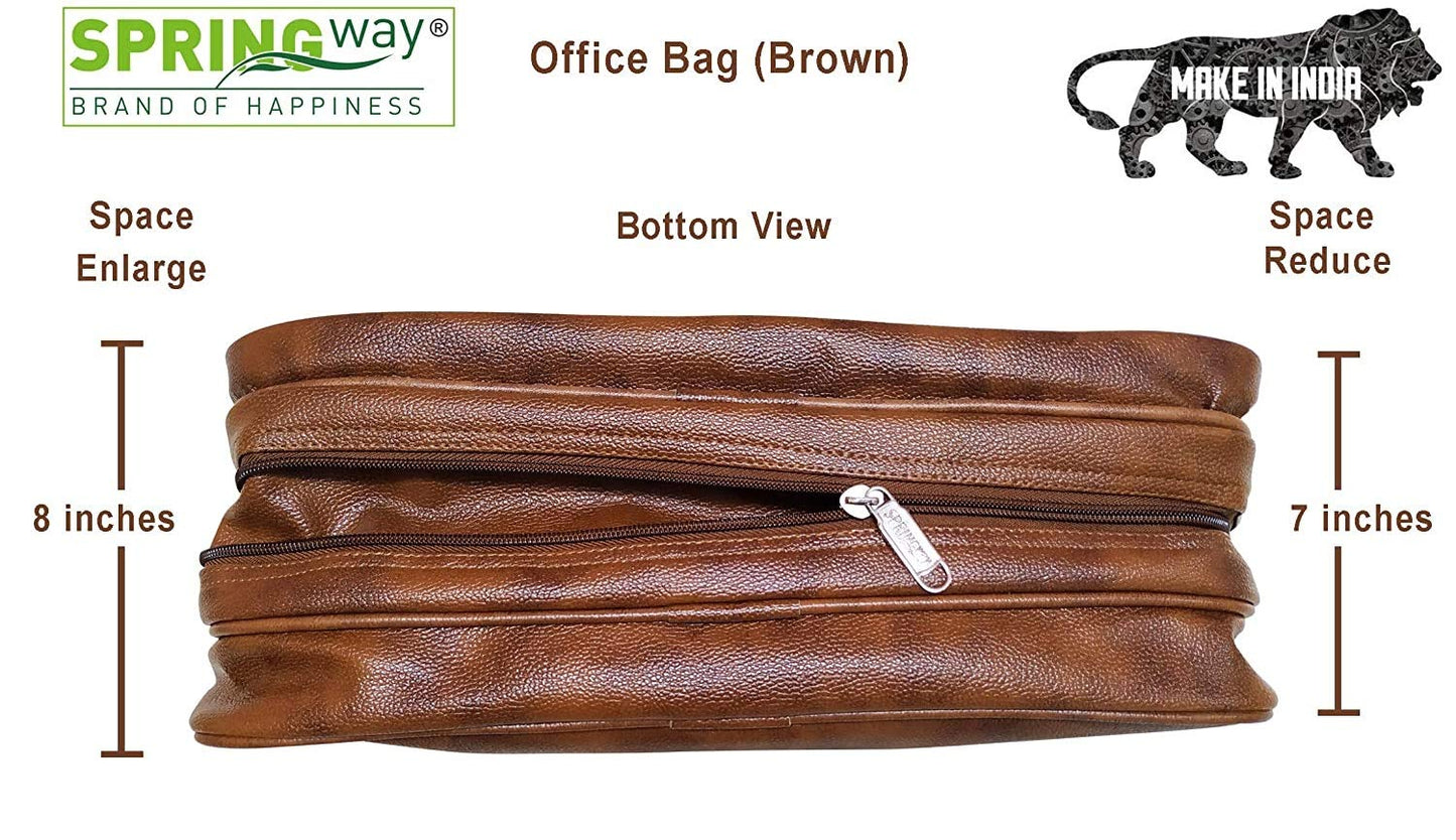 15.6 Inch Office Slim Leather Bag | Sleek & Professional Design | Premium Quality | Lightweight & Spacious (Brown)