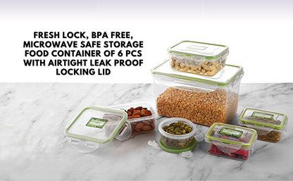 Fresh Lock BPA-Free Microwave-Safe Food Storage Containers (6-Piece Set) with Airtight, Leakproof Locking Lids