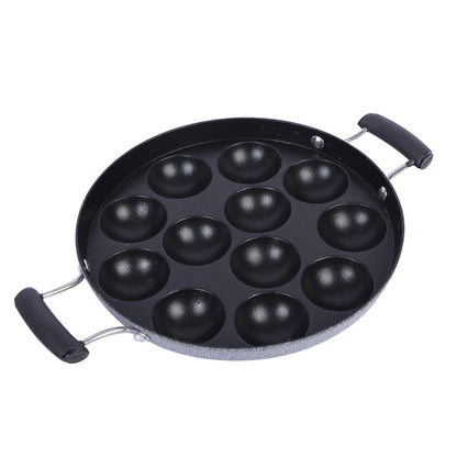 Nonstick Appampatra with Double Handles, 12-Cavity, Stainless Steel Lid, and Hammertone Finish