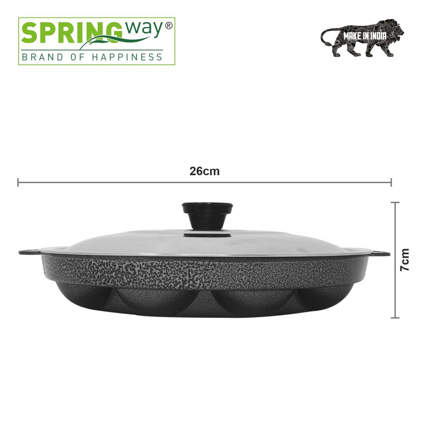 3-Layer Non-Stick Appapatram Grill with 12 Cavities & Stainless Steel lid, Black Finish