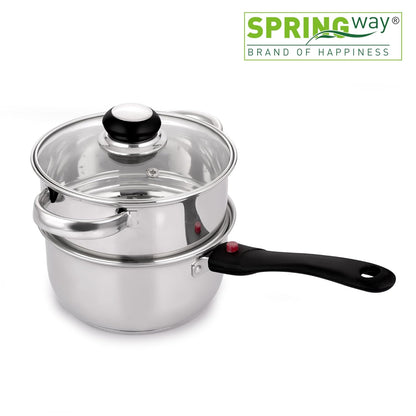 Martensite Triply Bottom Stainless Steel Multi-Purpose Steamer/Sauce Pan, 18CM (2 in 1) | Vegetable, Momos & Modak Steamer, Tea & Milk Pan