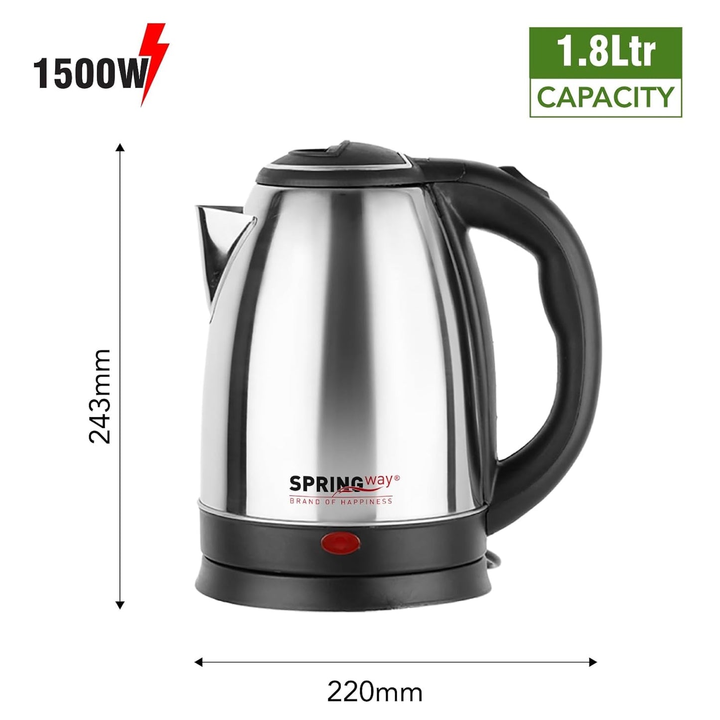 Quick Boil Pro SS 1.8ltr Stainless Steel Electric Kettle (1500W) - (Silver)
