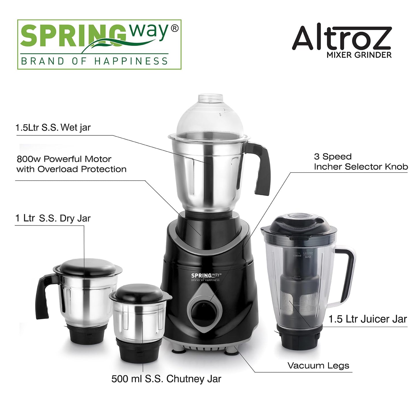 Altroz 800W Mixer Grinder with 4 Jars