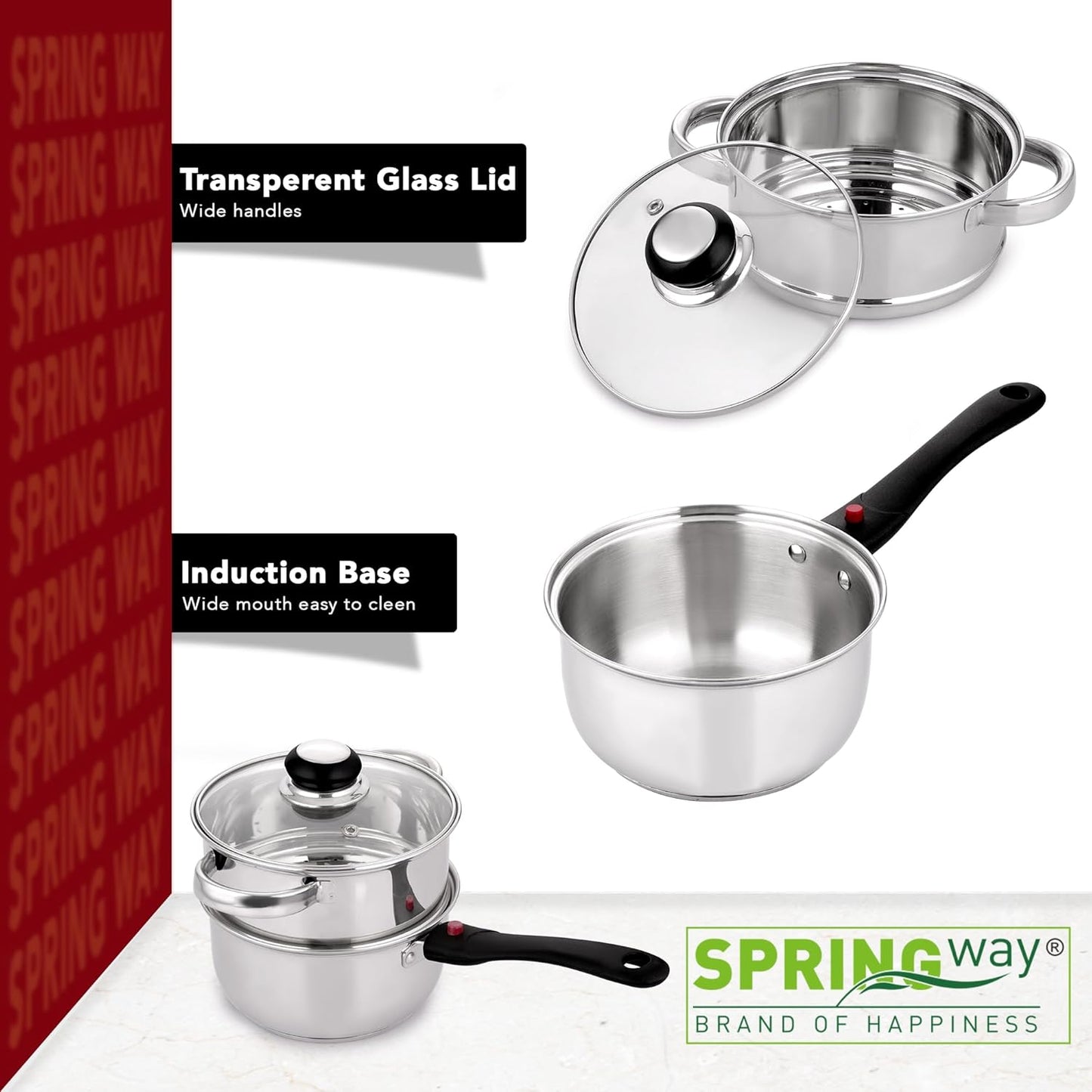 Martensite Triply Bottom Stainless Steel Multi-Purpose Steamer/Sauce Pan, 18CM (2 in 1) | Vegetable, Momos & Modak Steamer, Tea & Milk Pan