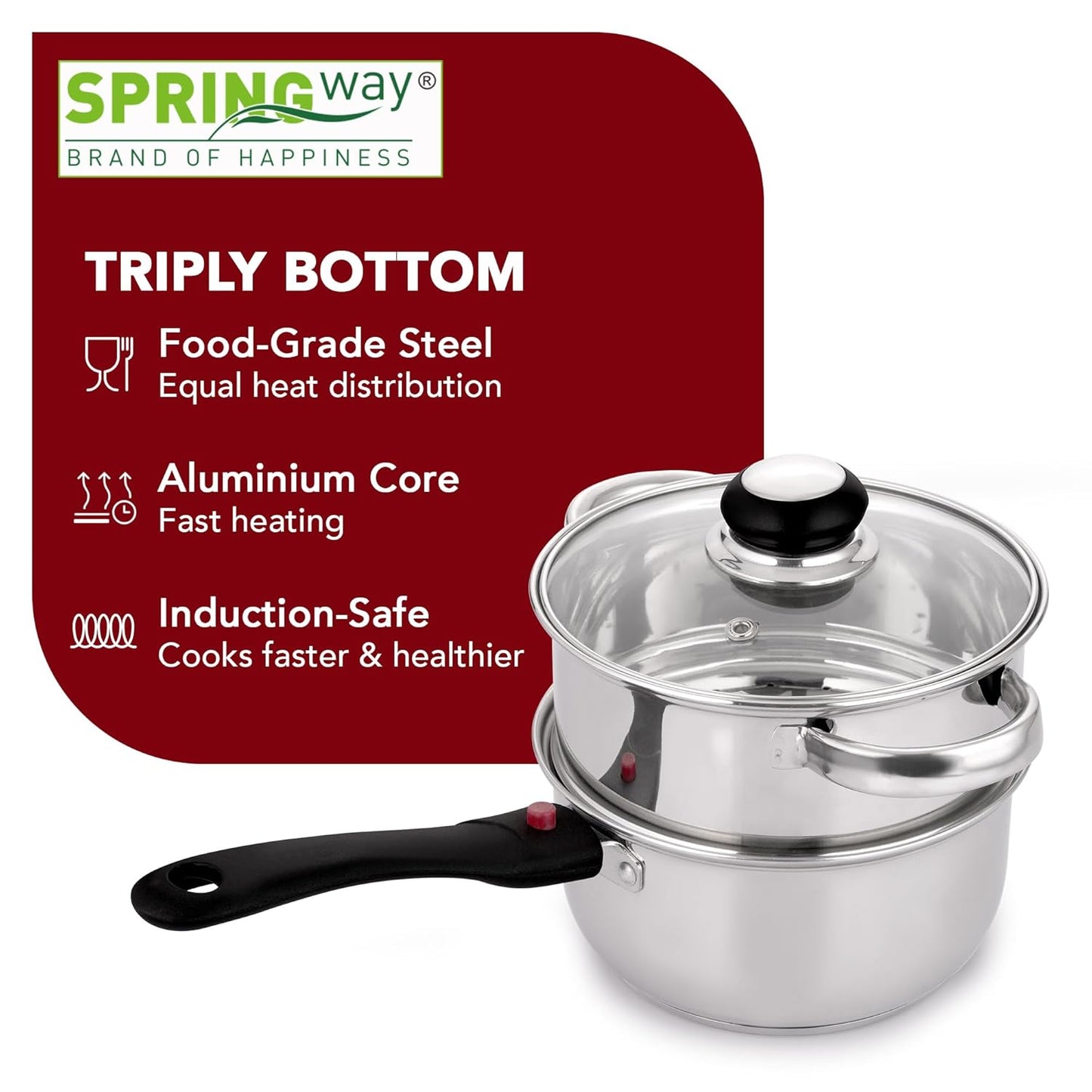 Martensite Triply Bottom Stainless Steel Multi-Purpose Steamer/Sauce Pan, 18CM (2 in 1) | Vegetable, Momos & Modak Steamer, Tea & Milk Pan