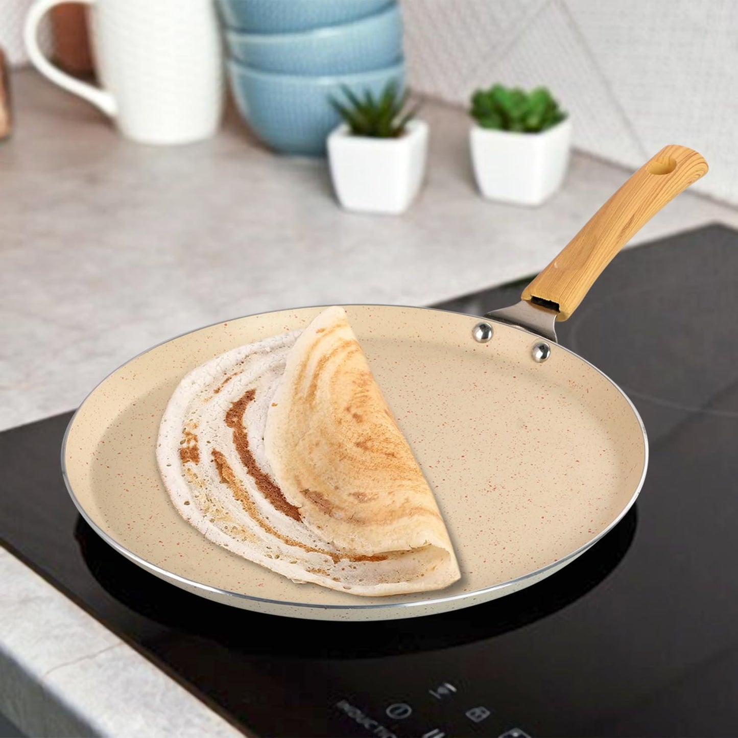 Chefs Choice Edition Non-Stick Dosa Tawa Granite Finish (28cm) -Superior Heat Distribution - ( BEIGE )