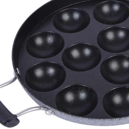 Nonstick Appampatra with Double Handles, 12-Cavity, Stainless Steel Lid, and Hammertone Finish