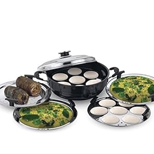 Super5 Hard Anodised Aluminum Multi Kadai with Lid, 4 L and 5 Stainless Steel Plates (Black)