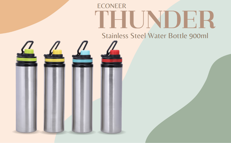 Eco Neer Thunder Stainless Steel Water Bottle 900ml | Set of 4 | Multicolor | Leakproof & Durable